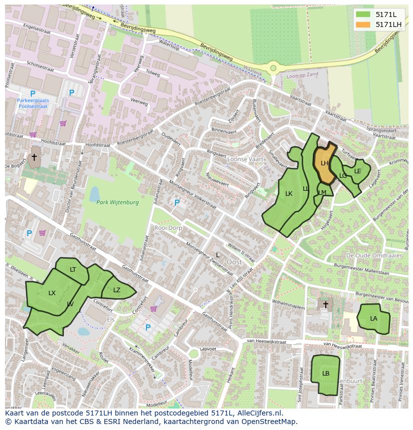 Afbeelding van het postcodegebied 5171 LH op de kaart.