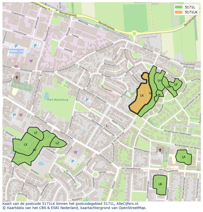 Afbeelding van het postcodegebied 5171 LK op de kaart.