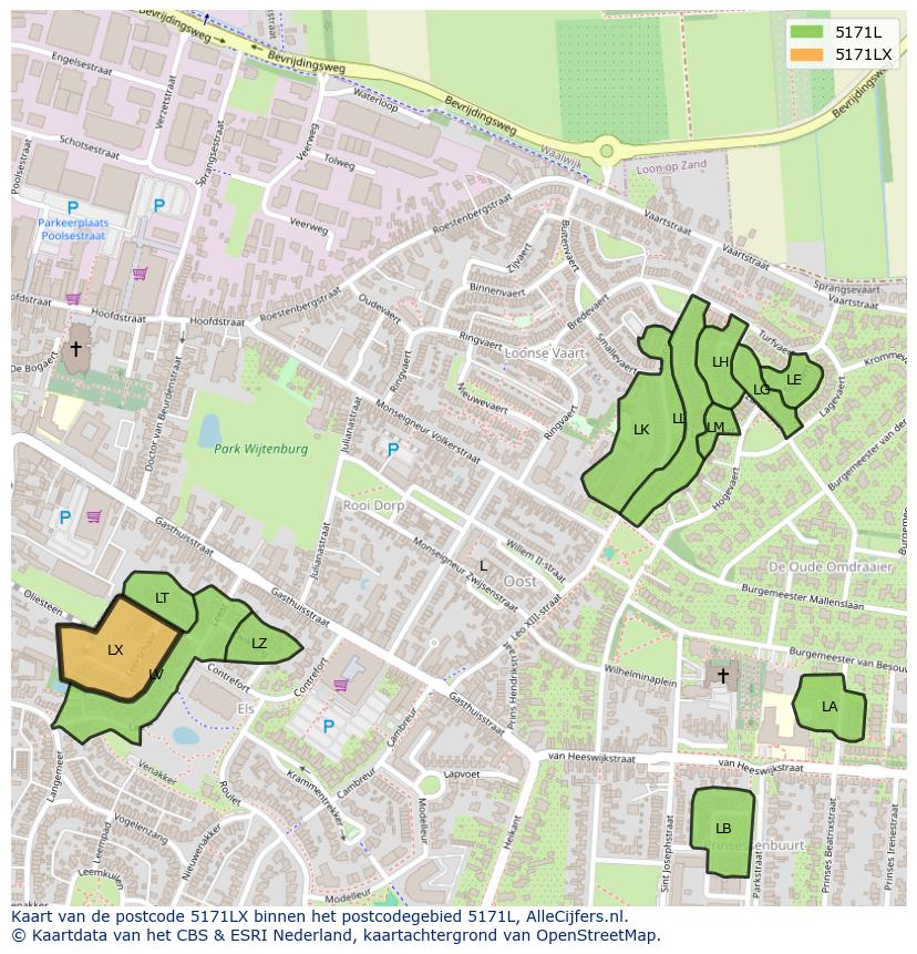 Afbeelding van het postcodegebied 5171 LX op de kaart.