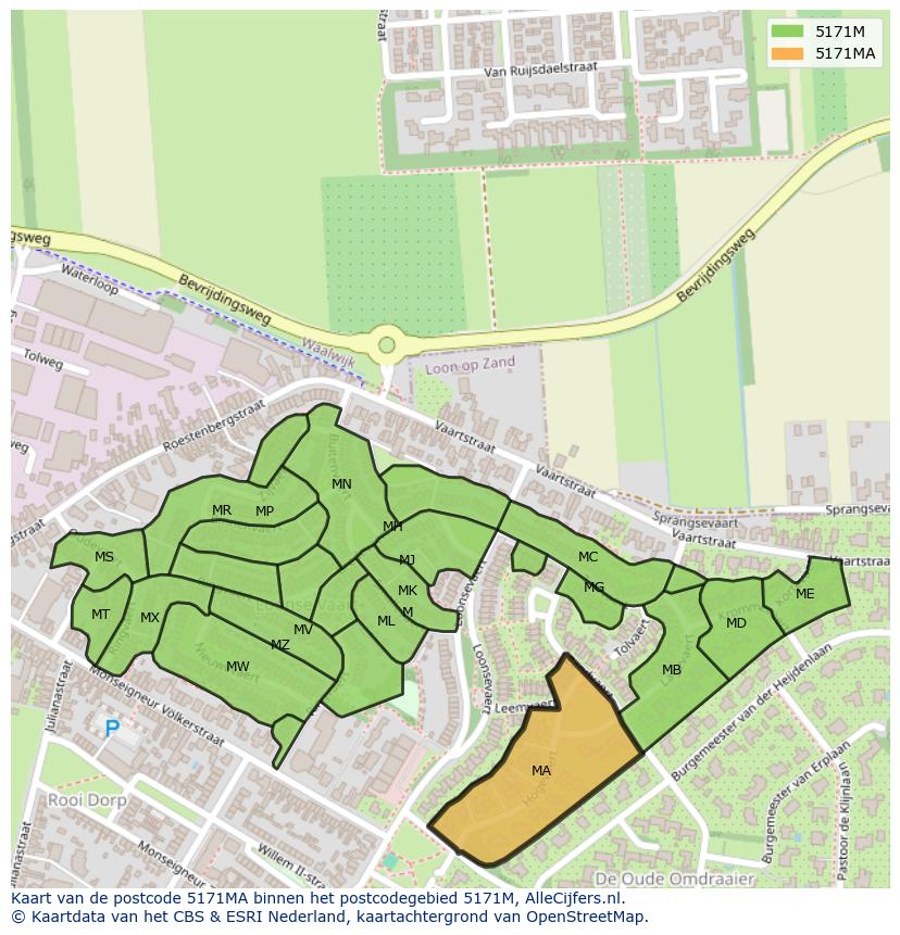 Afbeelding van het postcodegebied 5171 MA op de kaart.