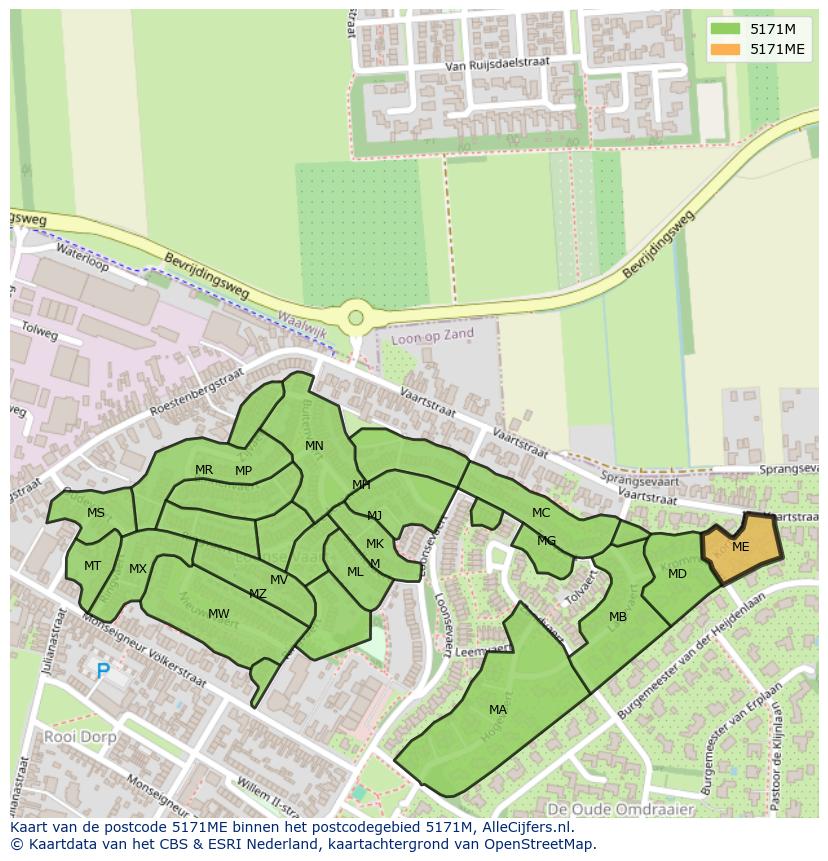 Afbeelding van het postcodegebied 5171 ME op de kaart.