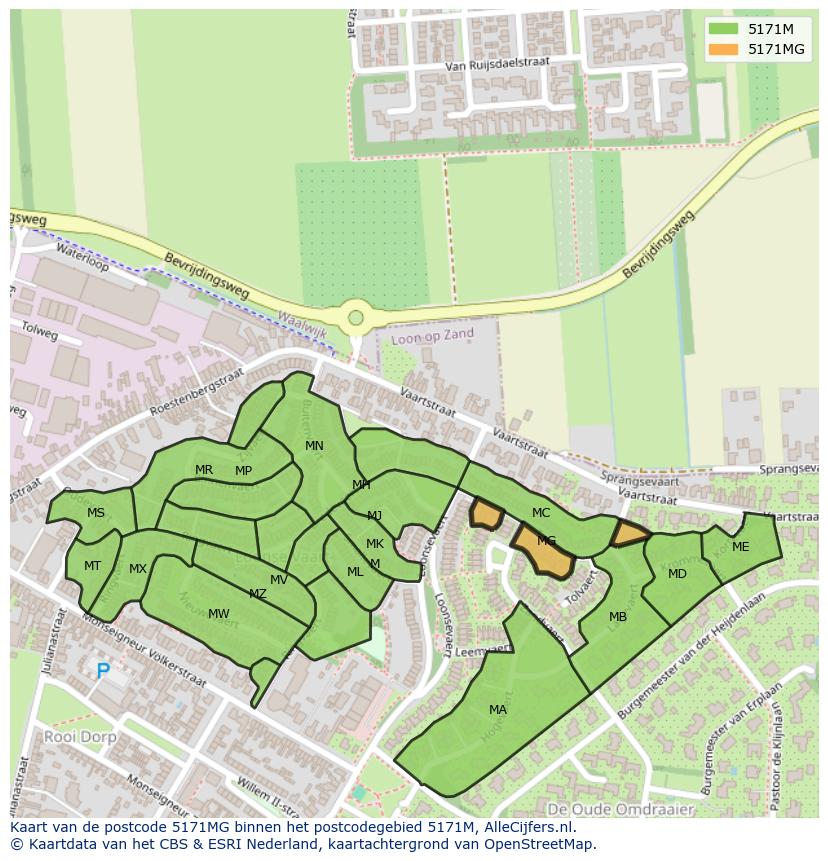 Afbeelding van het postcodegebied 5171 MG op de kaart.