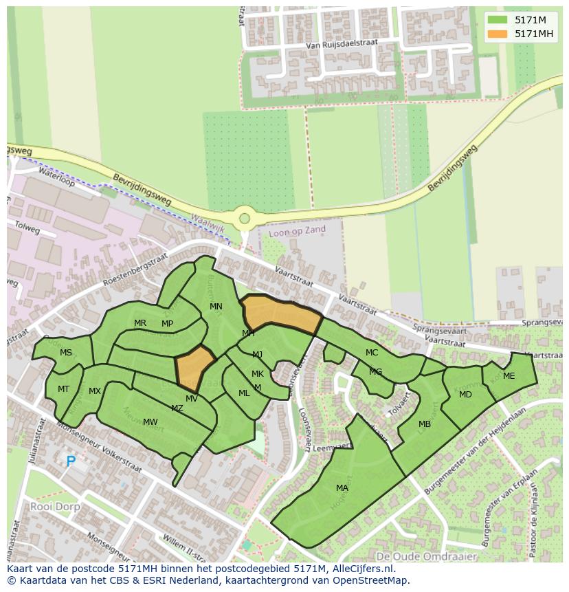 Afbeelding van het postcodegebied 5171 MH op de kaart.