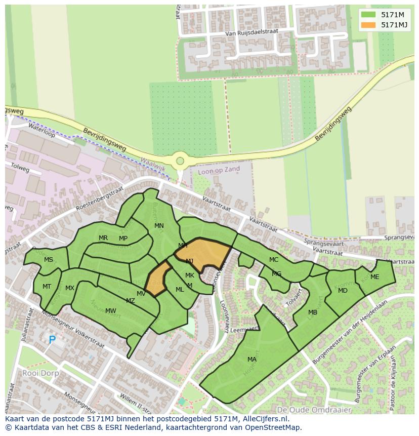 Afbeelding van het postcodegebied 5171 MJ op de kaart.