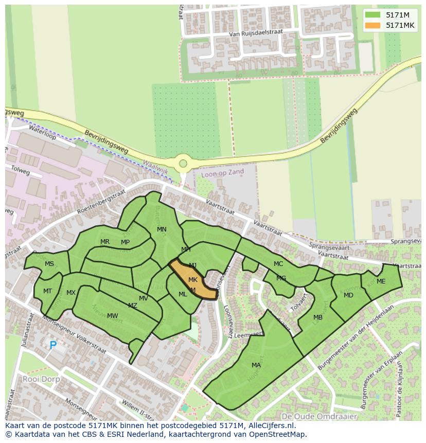 Afbeelding van het postcodegebied 5171 MK op de kaart.