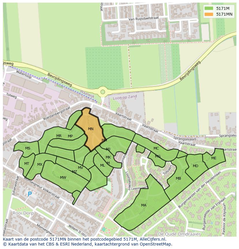 Afbeelding van het postcodegebied 5171 MN op de kaart.