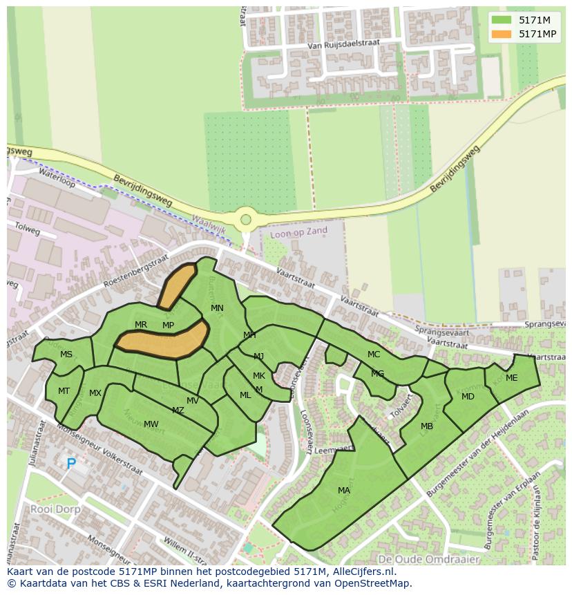 Afbeelding van het postcodegebied 5171 MP op de kaart.