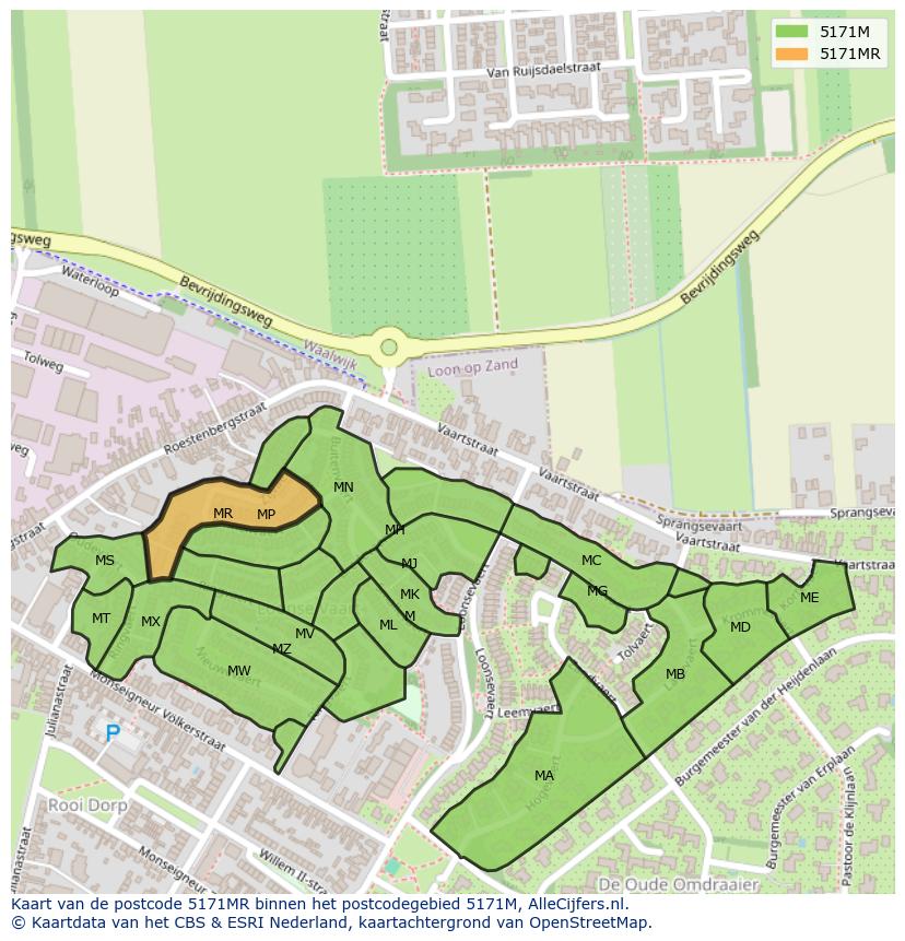 Afbeelding van het postcodegebied 5171 MR op de kaart.