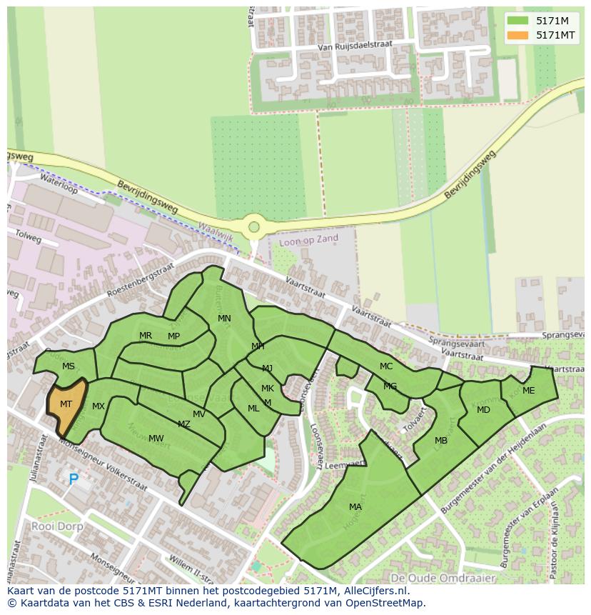 Afbeelding van het postcodegebied 5171 MT op de kaart.