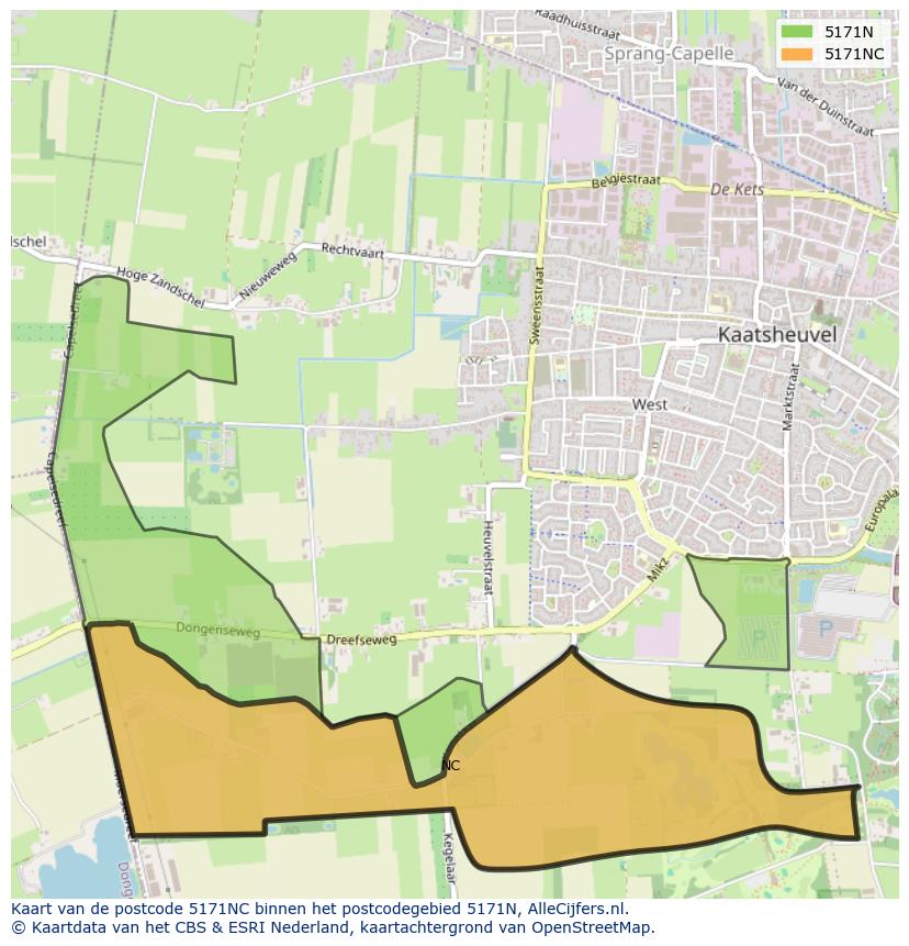 Afbeelding van het postcodegebied 5171 NC op de kaart.
