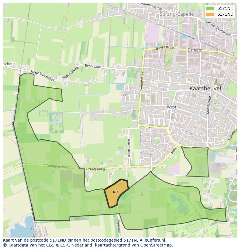 Afbeelding van het postcodegebied 5171 ND op de kaart.