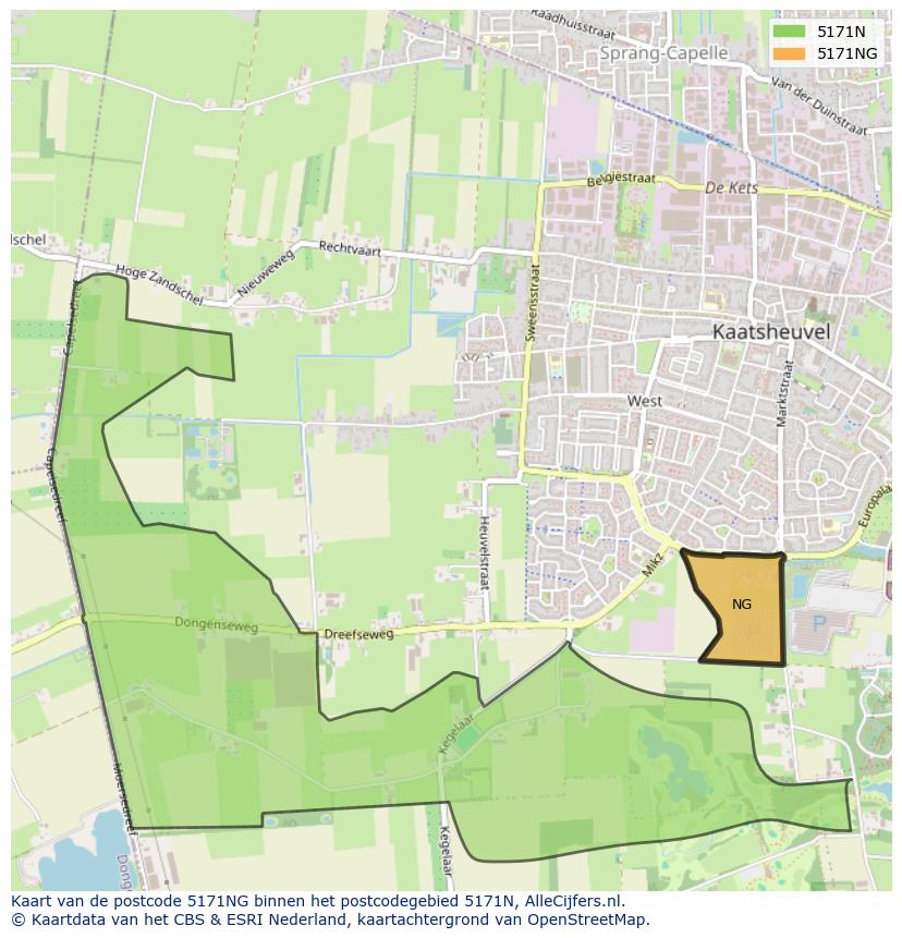 Afbeelding van het postcodegebied 5171 NG op de kaart.