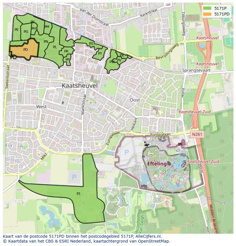 Afbeelding van het postcodegebied 5171 PD op de kaart.
