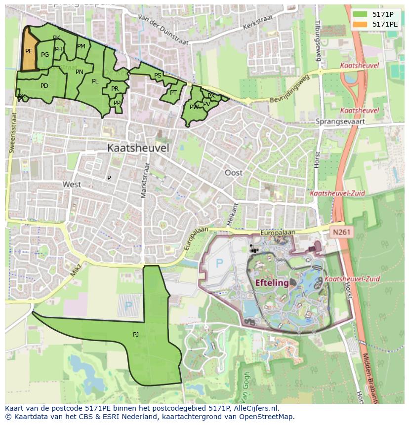 Afbeelding van het postcodegebied 5171 PE op de kaart.