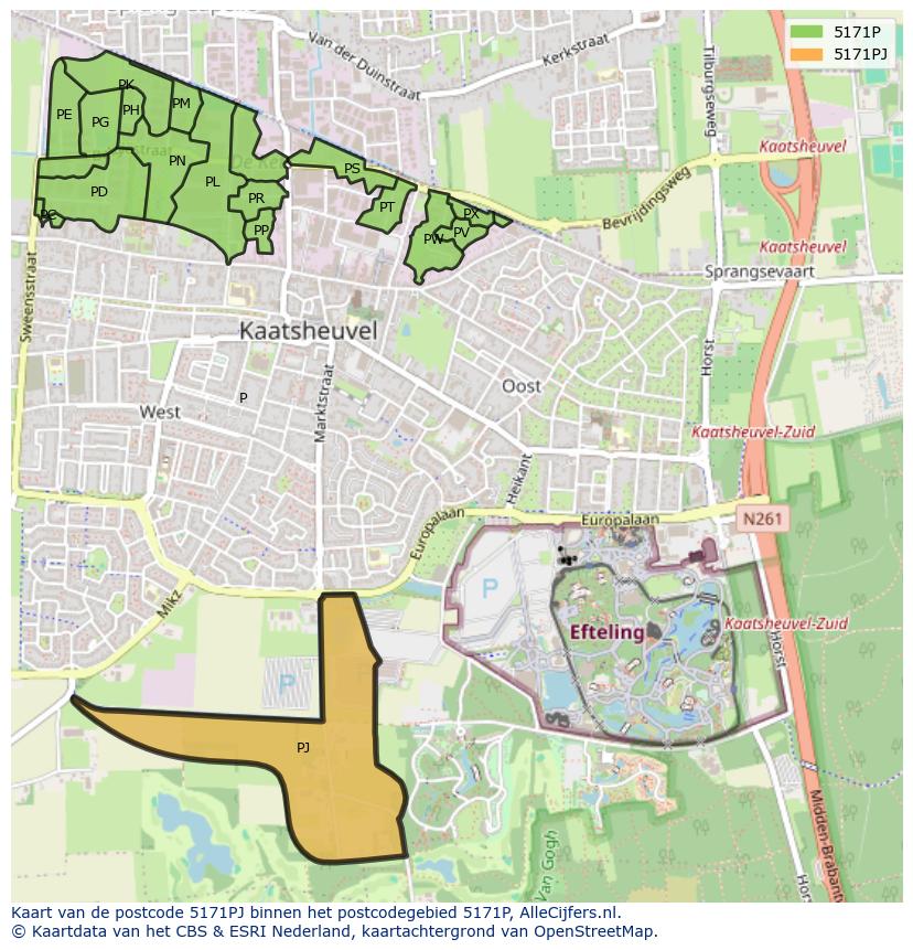 Afbeelding van het postcodegebied 5171 PJ op de kaart.