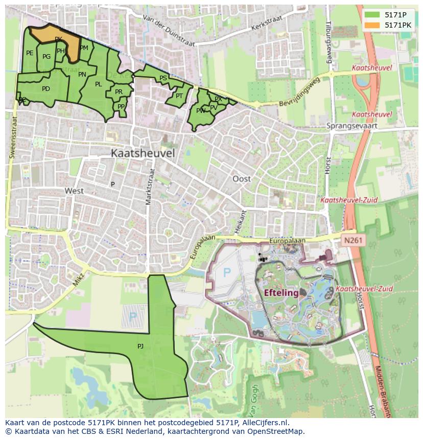 Afbeelding van het postcodegebied 5171 PK op de kaart.