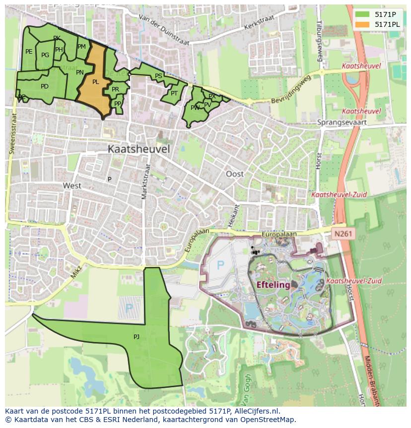 Afbeelding van het postcodegebied 5171 PL op de kaart.