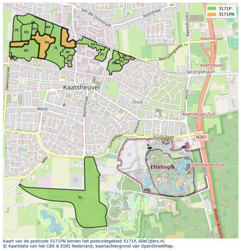 Afbeelding van het postcodegebied 5171 PN op de kaart.