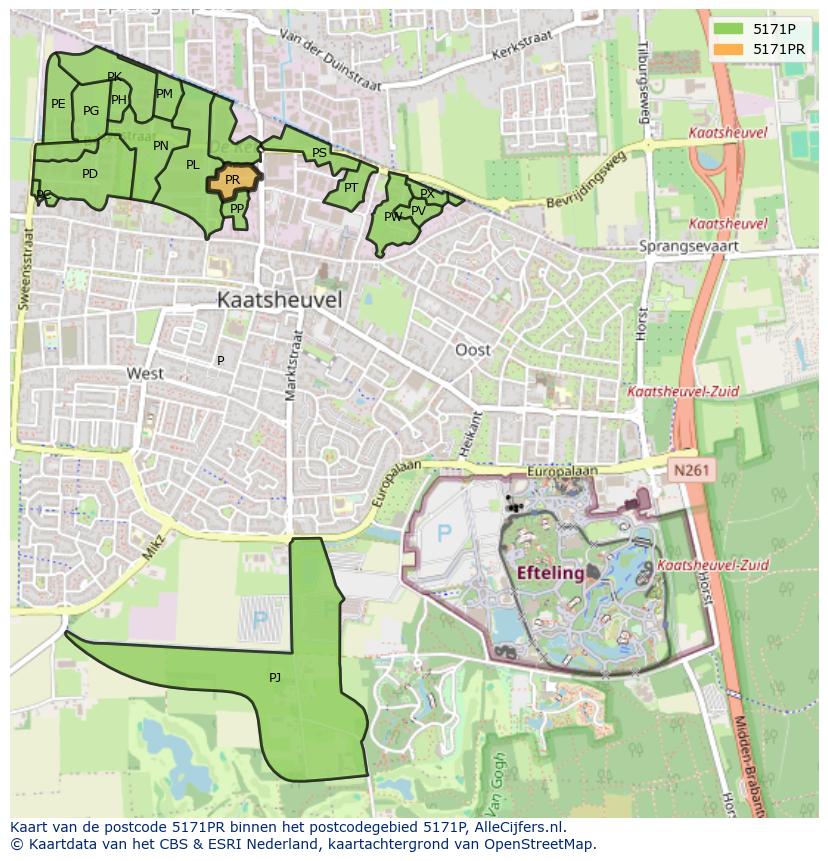 Afbeelding van het postcodegebied 5171 PR op de kaart.