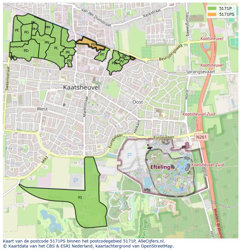 Afbeelding van het postcodegebied 5171 PS op de kaart.