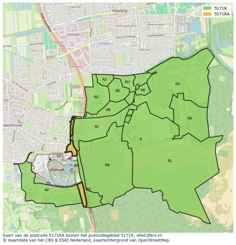 Afbeelding van het postcodegebied 5171 RA op de kaart.