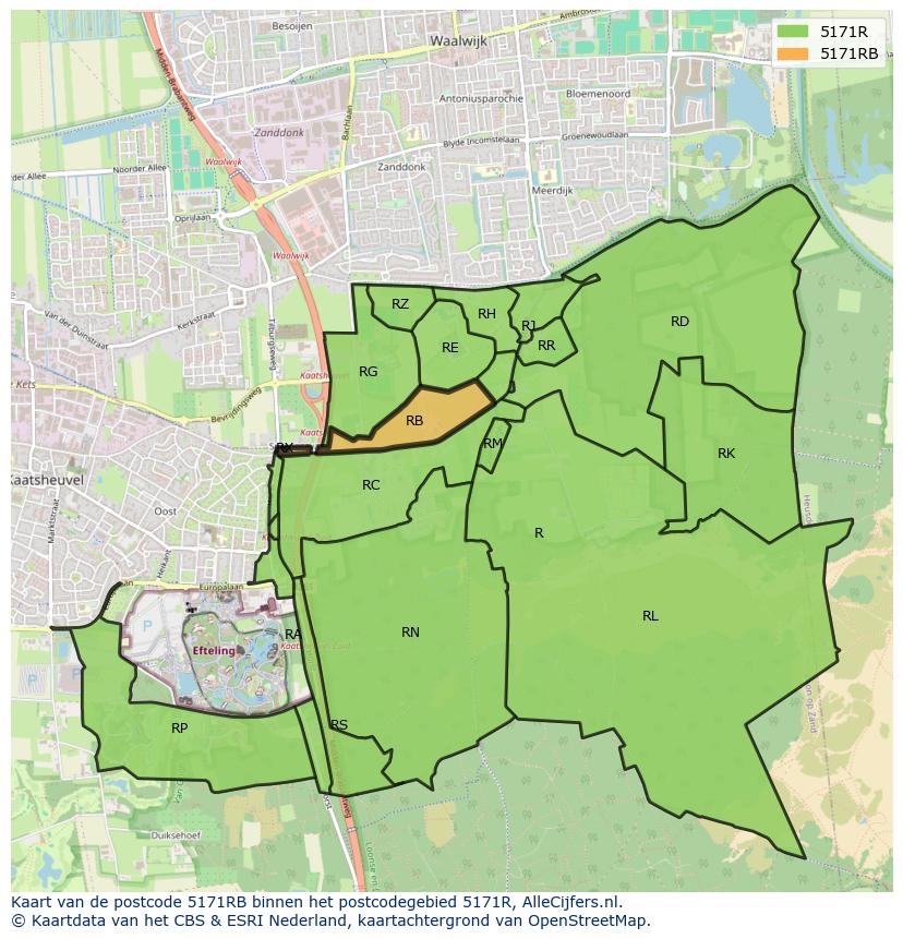 Afbeelding van het postcodegebied 5171 RB op de kaart.