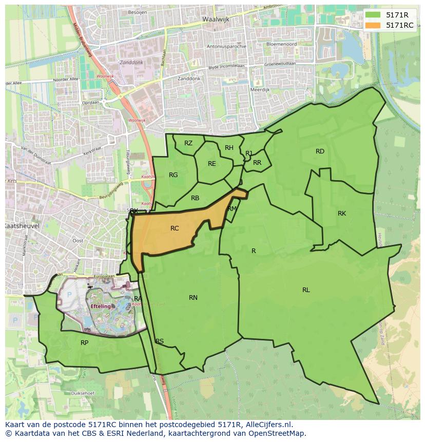 Afbeelding van het postcodegebied 5171 RC op de kaart.