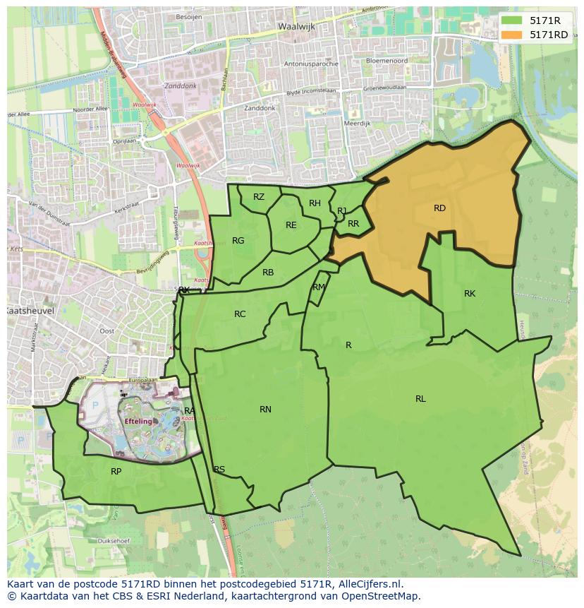 Afbeelding van het postcodegebied 5171 RD op de kaart.