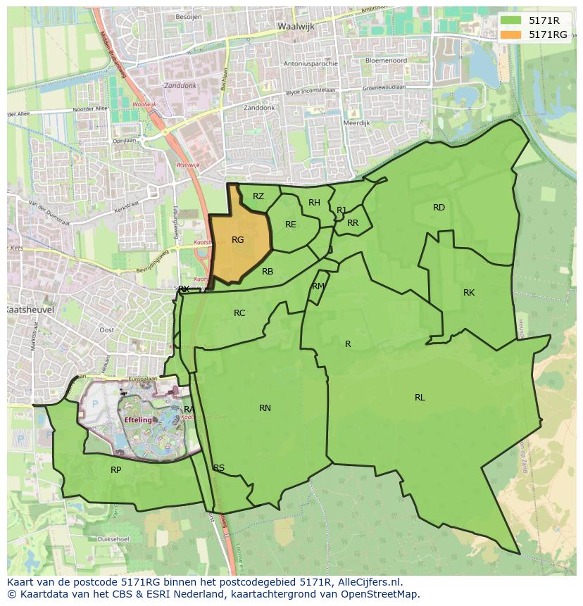 Afbeelding van het postcodegebied 5171 RG op de kaart.