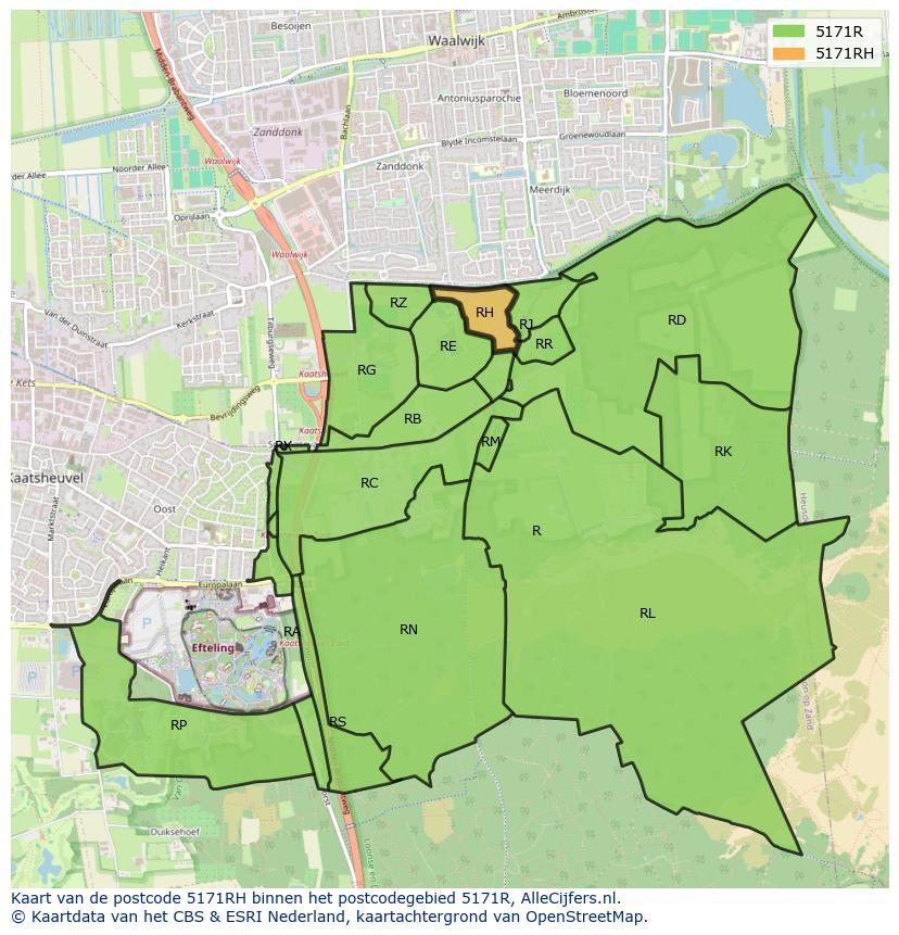Afbeelding van het postcodegebied 5171 RH op de kaart.
