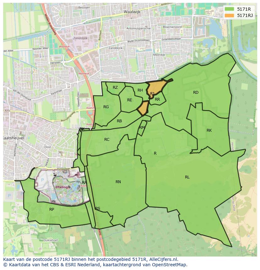 Afbeelding van het postcodegebied 5171 RJ op de kaart.