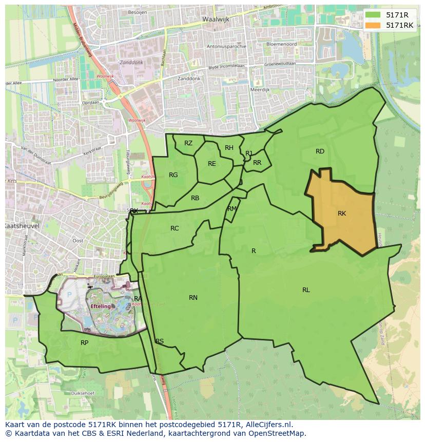 Afbeelding van het postcodegebied 5171 RK op de kaart.