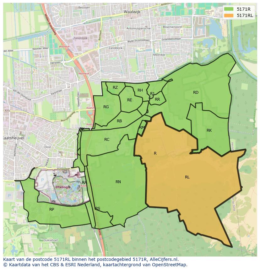 Afbeelding van het postcodegebied 5171 RL op de kaart.