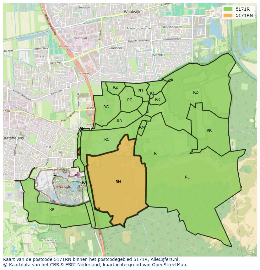 Afbeelding van het postcodegebied 5171 RN op de kaart.