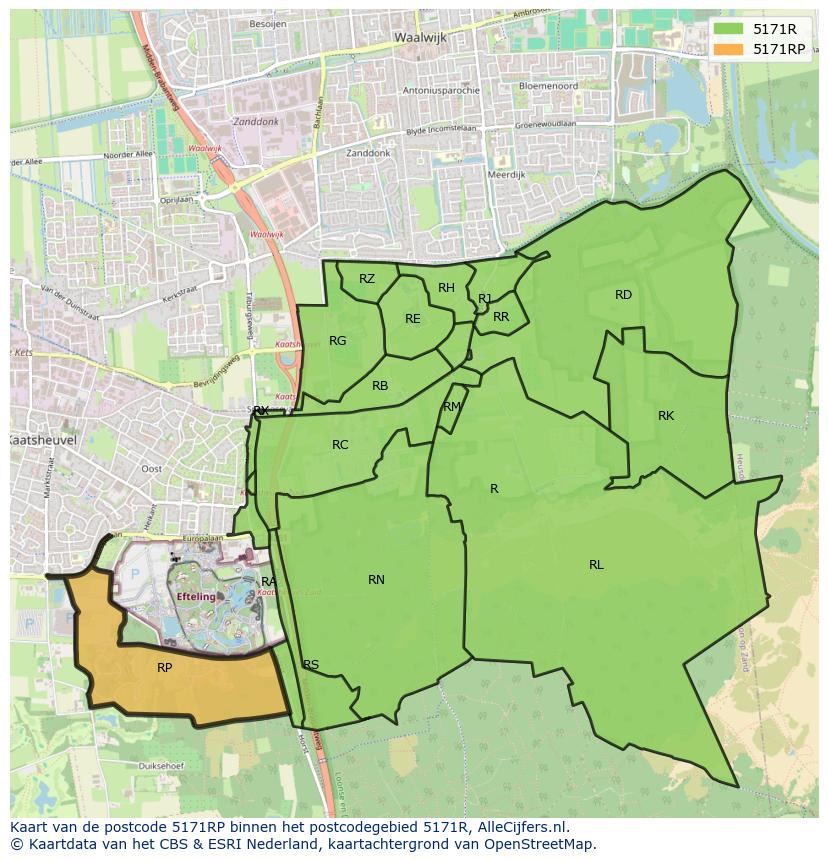 Afbeelding van het postcodegebied 5171 RP op de kaart.