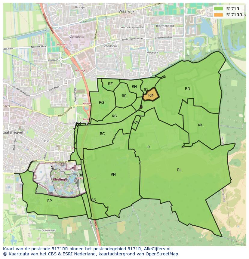 Afbeelding van het postcodegebied 5171 RR op de kaart.