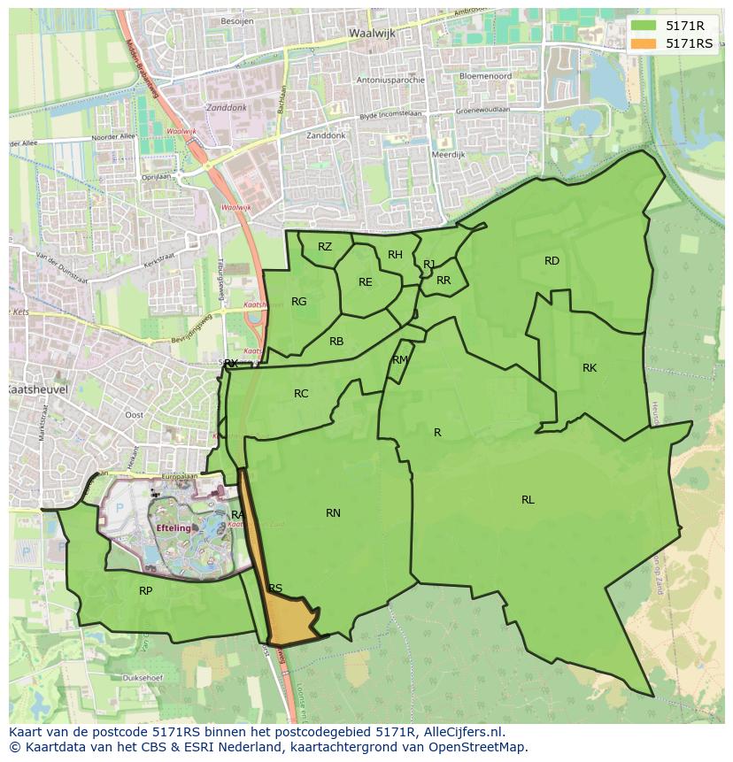 Afbeelding van het postcodegebied 5171 RS op de kaart.