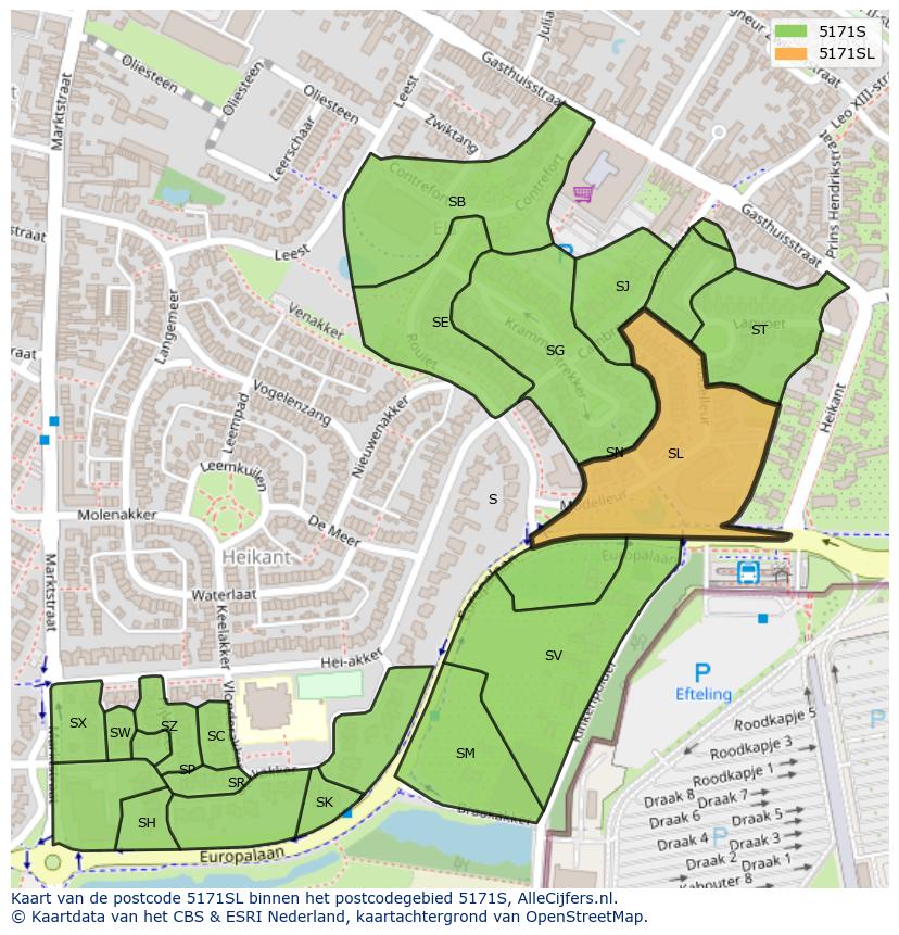Afbeelding van het postcodegebied 5171 SL op de kaart.