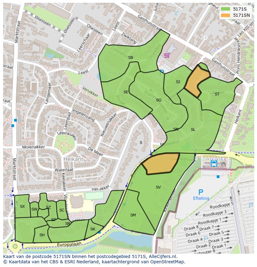 Afbeelding van het postcodegebied 5171 SN op de kaart.