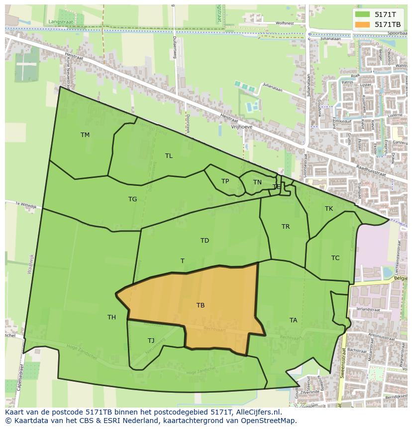 Afbeelding van het postcodegebied 5171 TB op de kaart.
