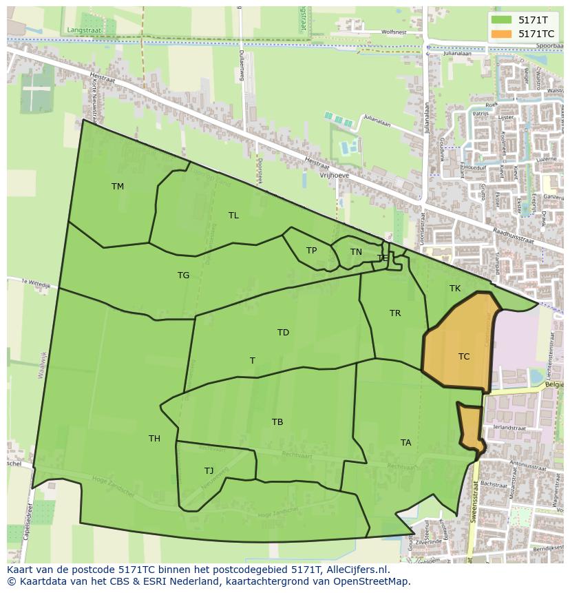 Afbeelding van het postcodegebied 5171 TC op de kaart.