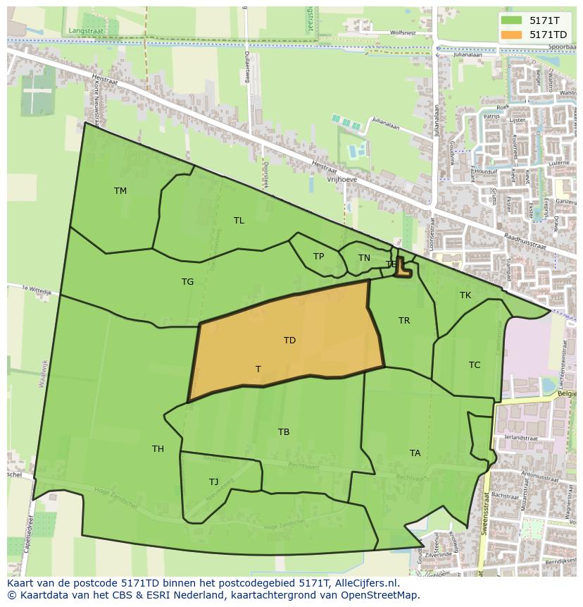 Afbeelding van het postcodegebied 5171 TD op de kaart.