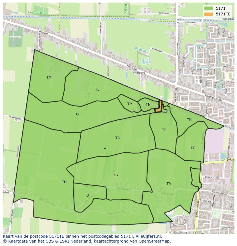Afbeelding van het postcodegebied 5171 TE op de kaart.