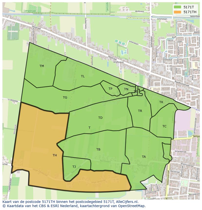 Afbeelding van het postcodegebied 5171 TH op de kaart.