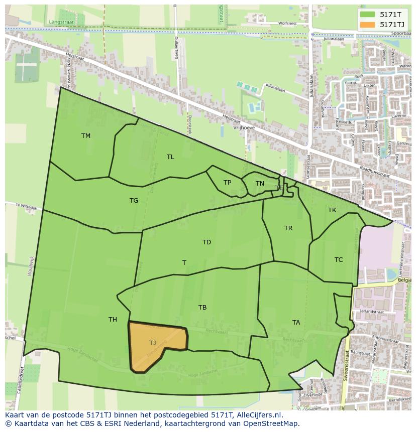 Afbeelding van het postcodegebied 5171 TJ op de kaart.