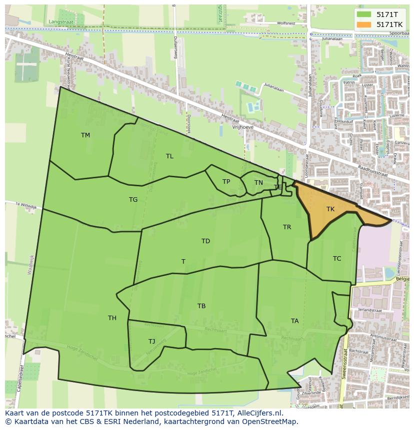 Afbeelding van het postcodegebied 5171 TK op de kaart.