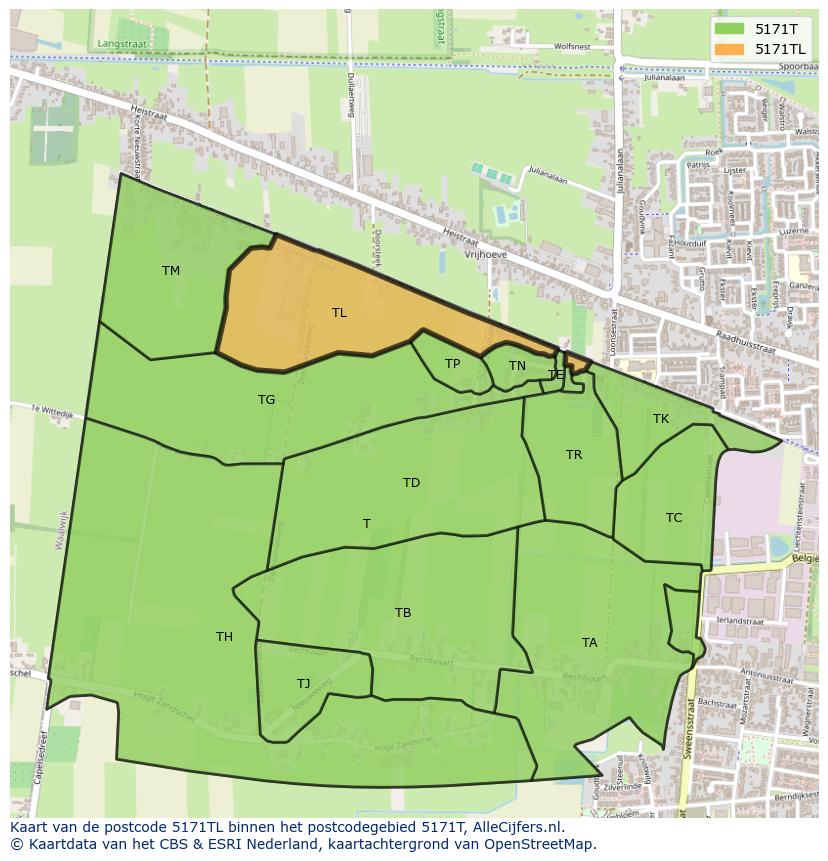 Afbeelding van het postcodegebied 5171 TL op de kaart.
