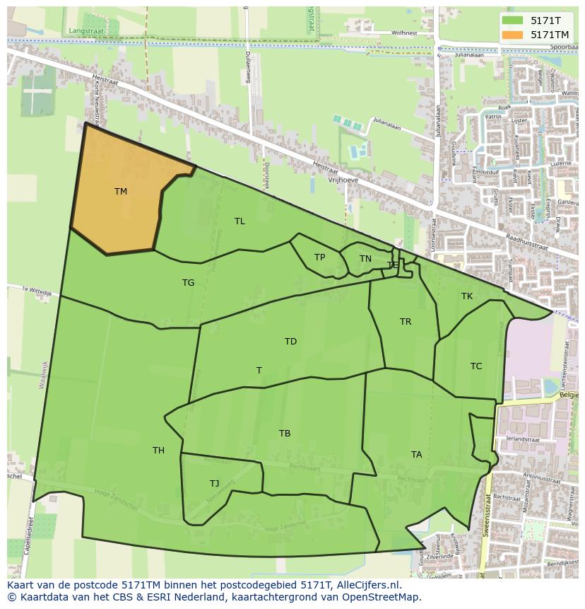 Afbeelding van het postcodegebied 5171 TM op de kaart.