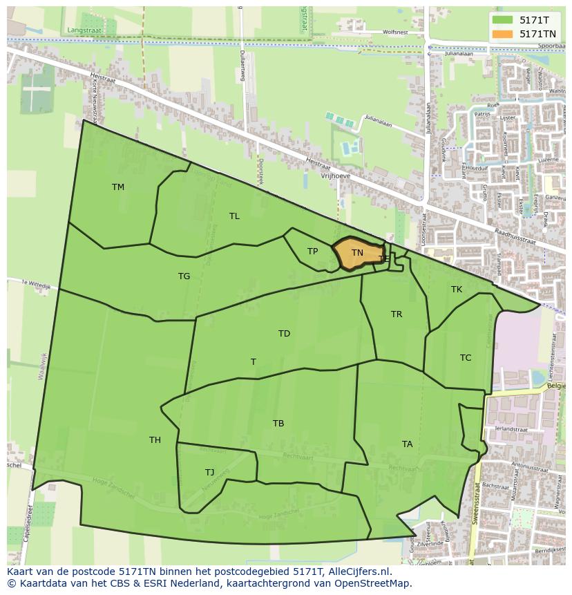 Afbeelding van het postcodegebied 5171 TN op de kaart.