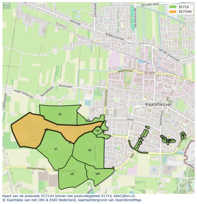 Afbeelding van het postcodegebied 5171 VH op de kaart.